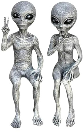 Bohue 2pcs Alien Statues - Resin Alien Figures for Indoor/Outdoor Garden Decor