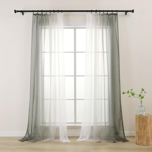 L.Z.E Vorhang mit Kräuselband, Transparente Gardinen Grau Weiß Farbverlauf für Wohnzimmer Schlafzimmer Mädchenzimmer, 140 x 245 cm Lang, 2er Set Voile Gardinenschals für Schiene Schienensystem