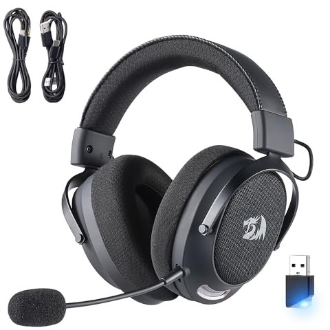 Redragon H858 3-Mode Wireless Gaming Headset, 7.1 Surround Sound, 53 mm Drivers, Memory Foam Ear Pads, Detachable Noise-canceling Microphone, Over-Ear Headphones Works for Mobile, PC/PS5/NS