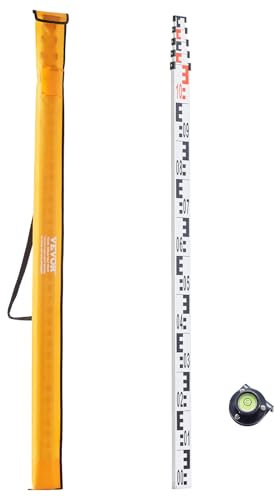 VEVOR Messlatte 5 m Teleskop Nivellier doppelseitige Skala in cm/mm Nivellierlatte Vermessungslatte aus Aluminiumlegierung mit Libelle und Tragetasche zum Vermessen von Häusern Wänden Böden