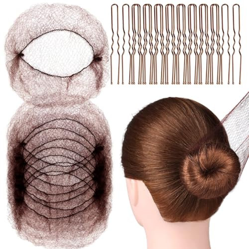 Filet Chignon,20 Pièces Filets À Cheveux Élastiques,avec 40 pcs U Forme Pinces à Cheveux, Filets à Cheveux Invisibles,pour Ballet, Danse, Infirmière Ainsi de Suite