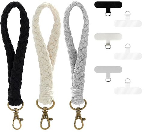 flintronic Phone Wrist Strap Lanyard, 3PCS Boho Cell Phone Lanyard, Phone Charm with 6PCS Tether Tabs, Handmade Phone Bracelet Strap, Phone Wristlet Charm, Anti-Loss Phone Wrist Strap for Women Men