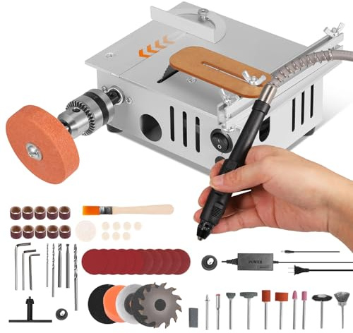 Mini Table Saw for DIY & Woodworking, 96W Portable Cutter, 9000RPM with Adjustable Blade Height & Angle, Compact Miter Saw for Model Making Projects