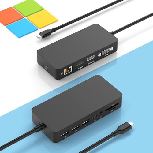 Microsoft Surface Thunderbolt 4 Dock Triple Displays, 11 in 1 Surface Docking Station with 4K HDMI+DP+VGA for Surface Pro 11/10/9/8/X/7+/7, Laptop 7/6/5/4/3, Laptop Studio 2/1, Go 4/3/2/1