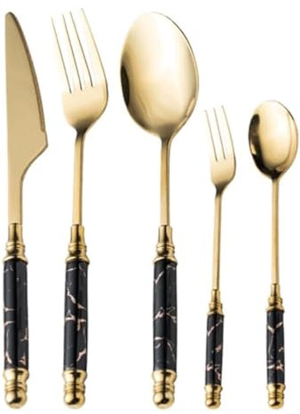 BOSHYUM Set di Posate in Ceramica, Coltello, forchetta, Cucchiaio, 3/5 Pezzi, forchette da tavola, Set di Posate in Acciaio Inossidabile, Set di stoviglie riutilizzabili