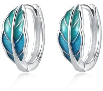 CYMYSS Örhängen Silver 925 Creoler Silver 925 Silver Örhängen Dam 925 Små Creoler Silver 925 Sterling Silver Örhängen Hoop Earrings Earrings For Women (Grönt blad)