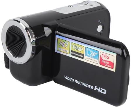 Plyisty Caméra Vidéo Numérique DV Caméscope, 1080P 16MP 2 Pouces écran LCD, Anti-secousse, 16X Zoom Numérique, pour Voyage Vlogging (Black)