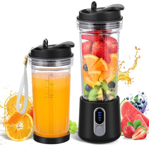 SOLVIEW Blender Portable, 500ml Sans BPA Mixeur Smoothie, 18000 TR/min Puissant Mixeur Smoothie avec 4 Lames, 300W Mini Mixeur USB-C Rechargeable, Mini Blender Avec Paille, Couvercle de Voyage et Bros