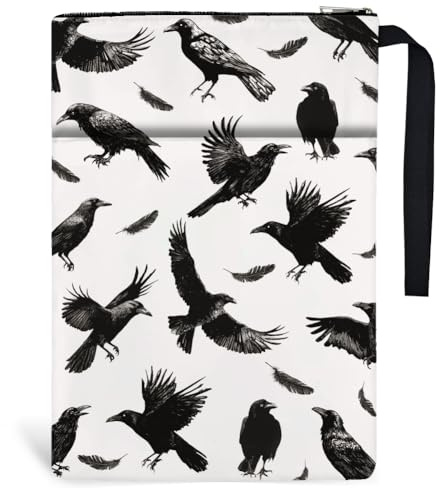 Hobbspring 1 Stück Taschenbuch Buchumschläge 34x24cm Krähen Buchtaschen Buchhülle Mit Reißverschluss Und Vordertasche Buchschutz Für Schüler Lehrer Und Buchliebhaber Zurück zur Schule