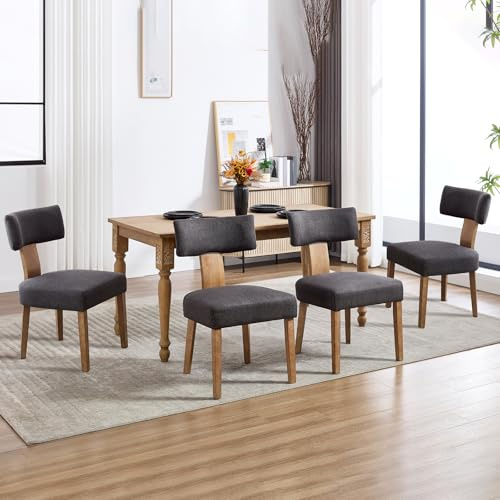 KHISCHMO 4er Set Esszimmerstühle Leinen Gepolsterter Sitzstühle aus Holz für Wohnzimmer Schlafzimmer Seitenstühle Polsterstuhl Küchenstühle Ohne Armlehne, Gray