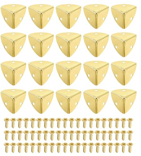 sourcing map 20 Pcs Metal Edge Guard, 23mm Decorative Box Corner Cover, Furniture Corner Edges Protector with Mounting Screws, Light Gold