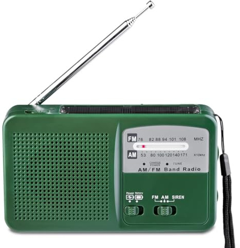 Radio solaire à manivelle avec lampe de poche LED, chargeur de téléphone portable intégré pour la maison et l'extérieur, le camping, la randonnée (vert)