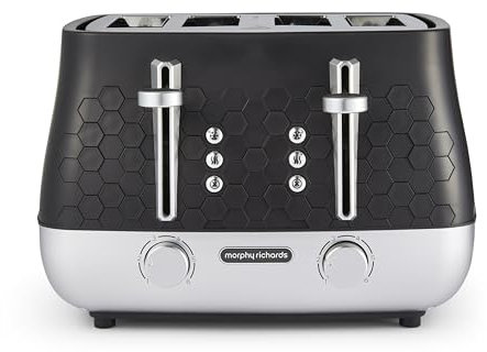 Morphy Richards Cassini 4 Slice Toaster, Variable Browning and Width Slots, 6 Power Levels, Removable Crumb Tray, Illuminated Buttons, High Lift, Defrost, Reheat, 800W, Moonless Night Black, 243020
