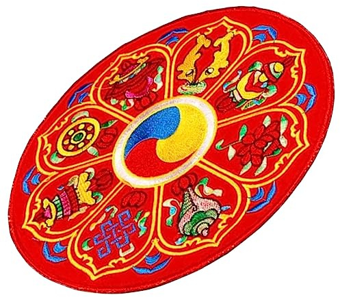 Tibetisches Schalenkissen für Buddha Klangschale, Runde Unterlage Rot | Gewebe, Leichte Kompakte Ausführung, Feine Stickerei, für Meditationsdeko und Tibetische Klangschale