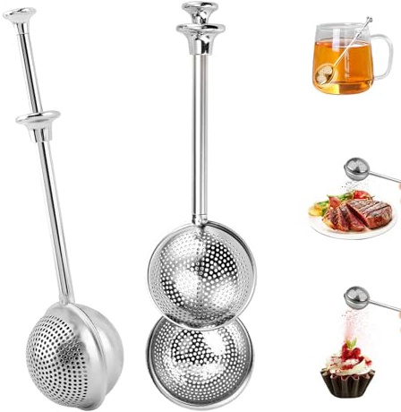 GmwyCzV 2 Stück Teesieb für Losen Tee, 304 Edelstahl Teesieb, Teaballs mit Teleskopgriff, Gewürze Mehlsieb Matcha Feinem Sieb, Multifunktional zum Teekochen, Backen und Sieben, Platzsparend