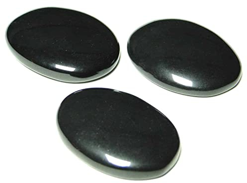 INDIA MADE Set mit 3 natürlichen schwarzen Turmalin-Kristall-Cabochons zum Schutz vor negativer Energie und bösen Blicken, es-B0B5LQV7PV