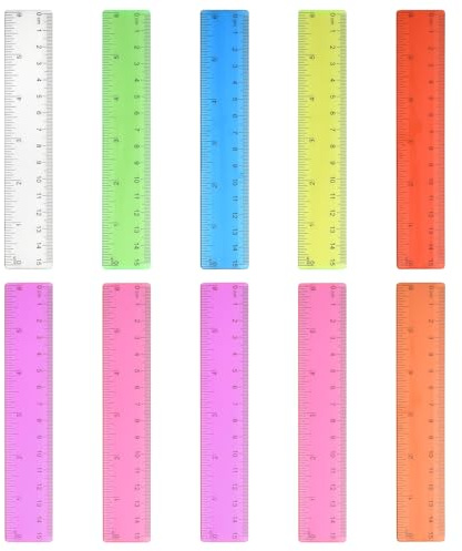 Righello 15 cm 10 Pezzi Dritto in Plastica Trasparente e Colorata Righello per Studenti Della Scuola Piccolo, Colore Casuale(Trasparente, Rosa, Viola, Verde, Blu, Arancione, Rosso)