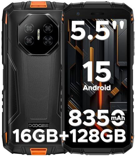 DOOGEE Fire 3 Pro Telephone Portable Incassable, Téléphone Incassable Android 15, 16Go+128Go/TF 2To, 5,5 HD+ Smartphone Incassable, 8350mAh/18W, UNISOC T7200 Octa-Core, Face ID/Finger ID/NFC, Orange