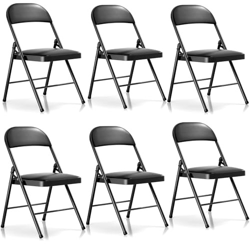 BULAGE Padded Folding Chair 6 Pack - Heavy Duty Folding Chairs with Metal Frame Up to 158 kg, Black Foldable Chair for Home Office Dining Garden Camping Kitchen Outdoor & Indoor Fold Up Chairs