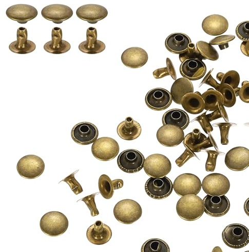 QUARKZMAN 100 Pcs Rivet à Visser de Remplacement en Métal, 8mm x 8mm x 6mm Rivets tubulaires en Acier au Carbone, Kit de Fixation pour Cuir pour Sacs, Livres, Colliers, Laisses, Bronze