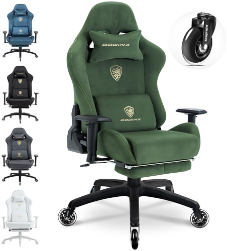 Dowinx Gaming Stuhl,Ergonomischer Wildlederimitat Gamer Chair,Gaming Sessel,Verstellbar Fußstütze und 3D Armlehnen,200KG Tragkraft Bürostuhl mit Geräuschlose Rollen,Schreibtischstuhl,Grün