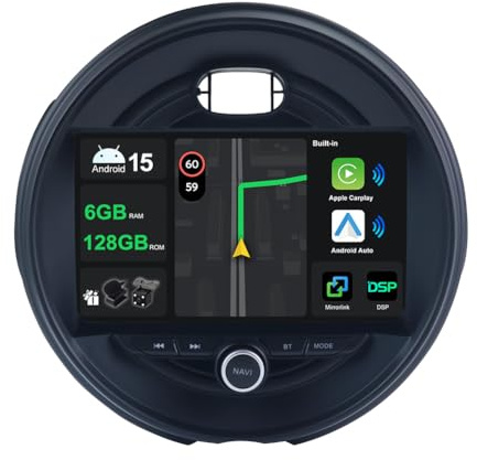 9 [6G+128G] Android 15 Autoradio per BMW Mini Cooper R56 F55 F56 F57 John Cooper Works,One First,One D,Cooper SD 2014-2019-CarPlay | Android Auto | DSP | GPS | Bluetooth 5.0 | Mirror Link