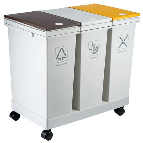 evergoods Set of 3 Waste Utility Plastic Bins Dual Compartment Kitchen 60L