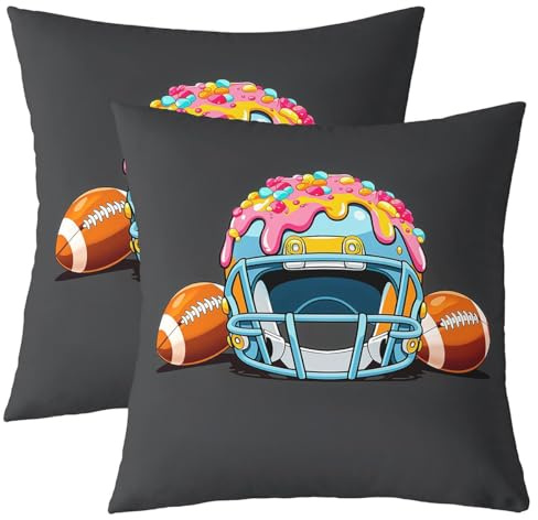 Loussiesd Fotboll prydnadskuddöverdrag set med 2 40 x 40 cm amerikansk fotbollshjälm dekorativt örngott flickor dunuts strössel kuddöverdrag för soffa bäddsoffa rugby sport kuddfodral heminredning