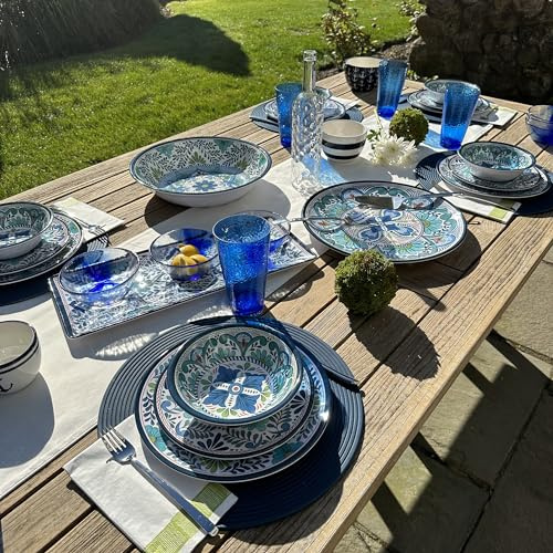 Certified International Talavera 11 Melamine Dinner Plates Feature Vibrant Blue, Green, and Floral Patterns. They are Durable, Lightweight, and Perfect for Indoor and Outdoor Dining, Service for 6.