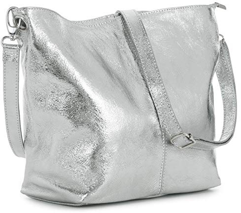 LiaTalia - Adal - Borsa a Spalla vera pelle italiana, borsa di alta qualità realizzata in Toscana, borsa elegante e pratico - Argento