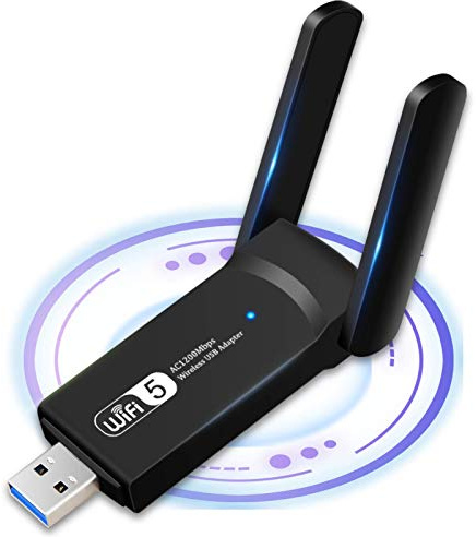 USB WiFi Adapter, 1200Mbps USB3.0 Wireless Network Adapters for PC Dual Band 5G/2.4G WiFi Dongle with 5dBi Antennas for Desktop Computer/Laptop, Supports Windows 11/10/8, Mac OS 10.9~10.15,OS 11.0+