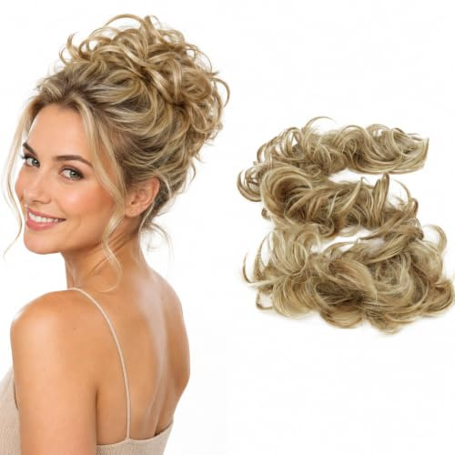 CAISHA 80cm Haarteil Haargummi Dutt Voluminös Gewellt Blond Mix HW33