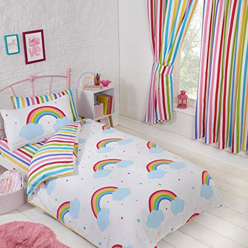 Price Right Home Regenbogen Himmel Junior Bettwäscheset + Passende Streifenvorhänge 54 Fallen