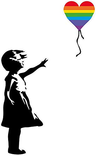 Stickers Illustrating Banksy Girl with Rainbow Balloon in Support of Hope for All Nurses and keyworkers (Window)