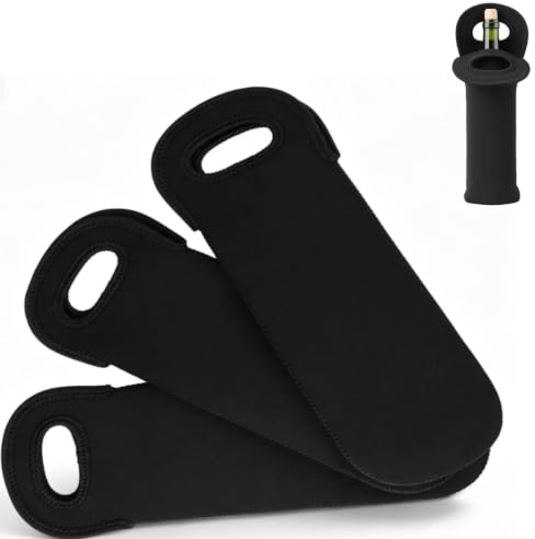 Wine Bag,3Pcs Neoprene Wine Champagne Bottle Holder Tote Carrier with Handle 17.17x4.52 inch Bottle Sleeve Protector Drinks Carrying Bag for Travel Protector Home Picnic