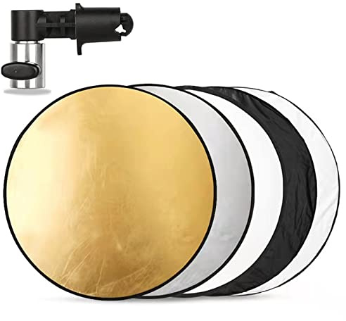 Photography Reflector with Clip 32 Inch 5 in 1 Photo Light Collapsible Diffuser with Bag & Reflector Holder for Studio Photography Outdoor Lighting Translucent Silver Gold White Black