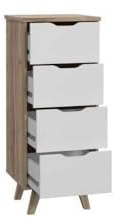 FORTE VANKKA Kommode mit 4 Schubladen, Holzwerkstoff, Planked Eiche / Weiß, 45 x 108.7 x 42 cm