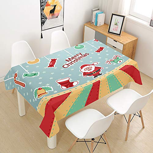 Oduo Tischtuch Pflegeleicht Polyester wasserdichte Rechteckige 3D Tischdecke Abwaschbar für Desktop Dekorative Tuch Hotel Bankett Party Garten (Weihnachten 6,140x160cm)