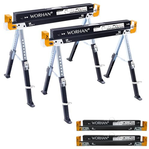 WORHAN Cavalletti x2 Stabili Pieghevoli per Ponteggi 2 pezzi Robusti Piedini Antiscivolo Regolabili in Acciaio Regolazione Rapida 1180kg S600A