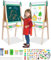 Caballete para Niños y Niñas de dos Caras con Altura Ajustable y Rollo de Papel|4 en 1 Pizarra Infantil con Letras de y Juego de Matemáticas|Madera Educativo Juego