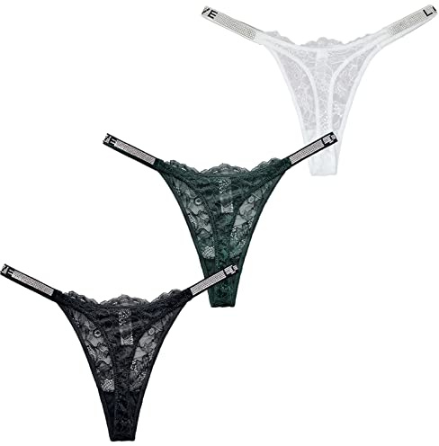 SEAUR Donna Perizoma in Pizzo Sexy Slip Pacco da 3 Lace Tanga Perizomi Thong a Vita Bassa Elasticizzata Intimo G-String Invisibile Trasparente, Taglia S