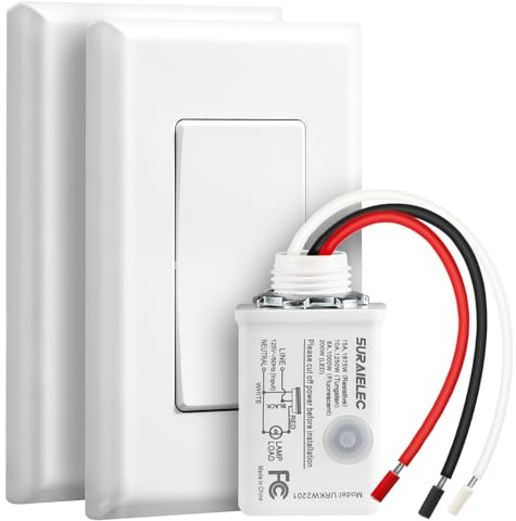 Suraielec Wireless Light Switch and Receiver Kit, 15A High Power, No Wiring, 100ft RF Range, Programmable Remote Control 3 Way Wall Switches for Lamp, Ceiling Light, Fan, Outdoor Lighting