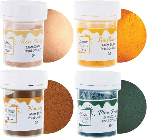 Colour Splash Naturals Food Colouring Dust Set - 4 Pack | Rose Beige, Sunflower, Nutmeg & Pine Green, 5g Jars, Dust On Decorations Or Mix Into Icing