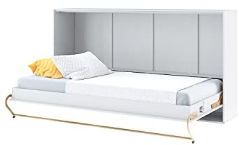 MEBLINI Schrankbett Concept Pro - Wandbett mit Lattenrost - Schrank mit Klappbett - Wandklappbett - Murphy Bed - Bettschrank - CP-06-90x200cm Horizontal - Weiß Hochglanz/Weiß