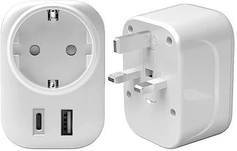 Superpow Adattatore Universale da Viaggio, Adattatore Presa Inglese con 1 USB e 1 Type-C, Adattatore UK, Europa Italiana da 2 pin a GB 3 pin per Irlanda, Regno Unito, Gran Bretagna, Scozia, tipo G