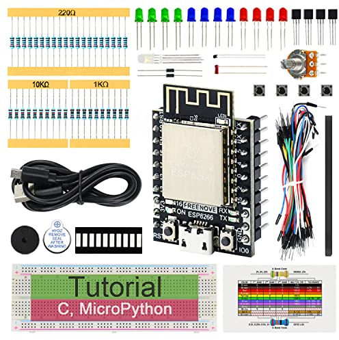 Freenove Basic Starter Kit for ESP8266 (Included), 32-bit 160 MHz Mini Microcontroller, Onboard Wi-Fi, Python C Code, 340-Page Detailed Tutorial, 140 Items, 50 Projects