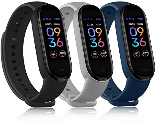 3-Pezzi Cinturino Per Amazfit Band 5 Smartband,Cinturini in Silicone Morbido per Amazfit Band 5 Orologio (Nero+Grigio+Blu)