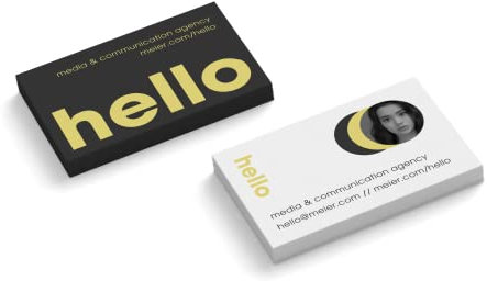 Visitenkarten personalisiert | mit Foto | Design Hello | 2-seitig | Querformat | Menge + Farbe + Papier zur Auswahl | selbst gestalten | hochwertiger Druck (Schwarz, 1000 Stück)