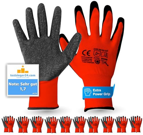 TK Gruppe Timo Klingler 10x Paar EN388 Arbeitshandschuhe Herren - Gr 8-9 (S-M) - Extra Power Grip - Handschuhe & Gartenhandschuhe - Work Gloves für Garten, Montage & Mechaniker