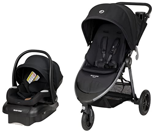 Maxi-Cosi Gia XP Luxe Travel System Stroller and Car Seat, Nimble 3-Wheel Maneuverability, All-Terrain Tires, Front-Wheel Suspension, Midnight Black